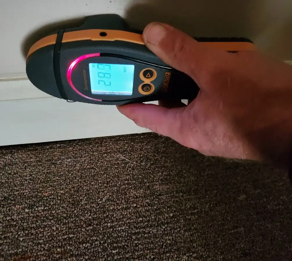 Moisture detection at baseboard during Storm Damage Restoration in Hanford